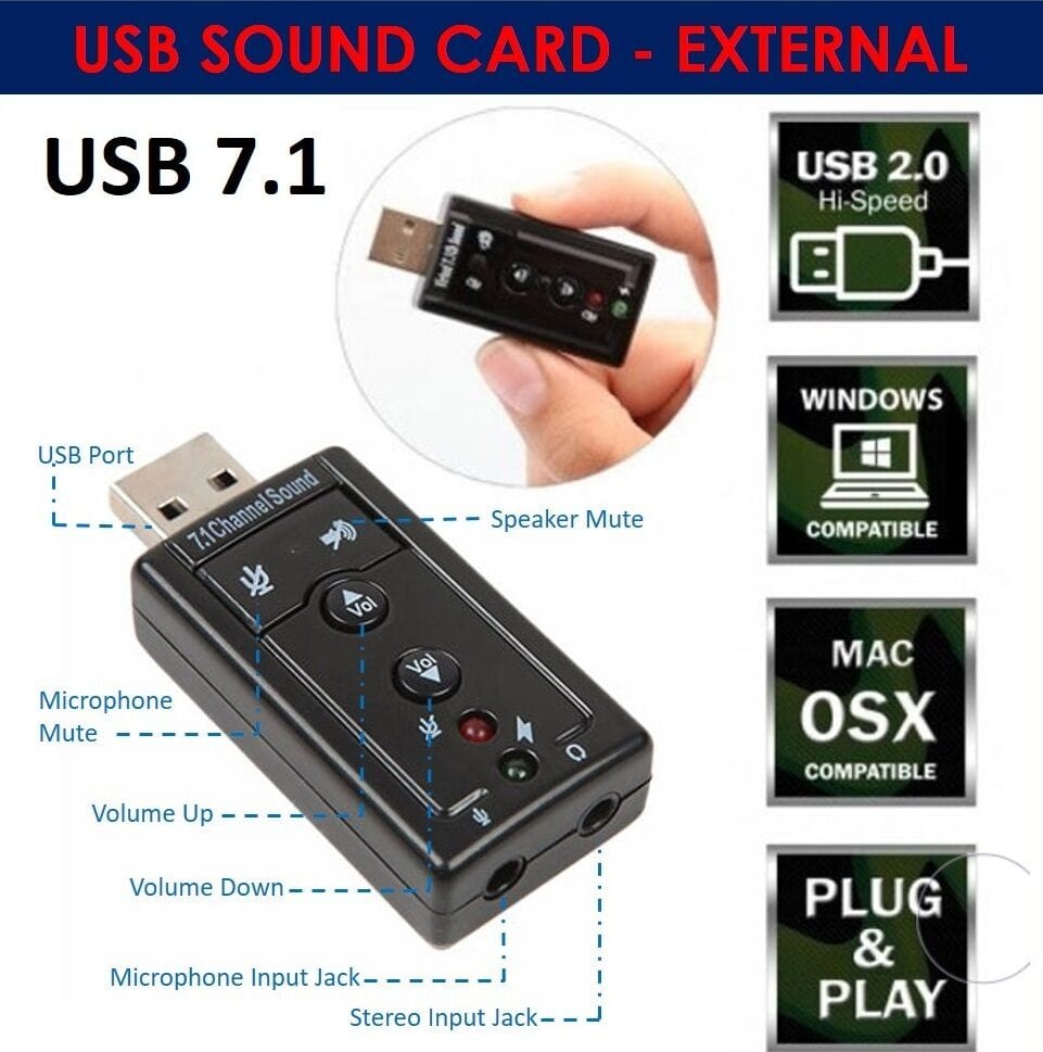 Virtual 7.1 Channel USB External Sound Card Audio Adapter