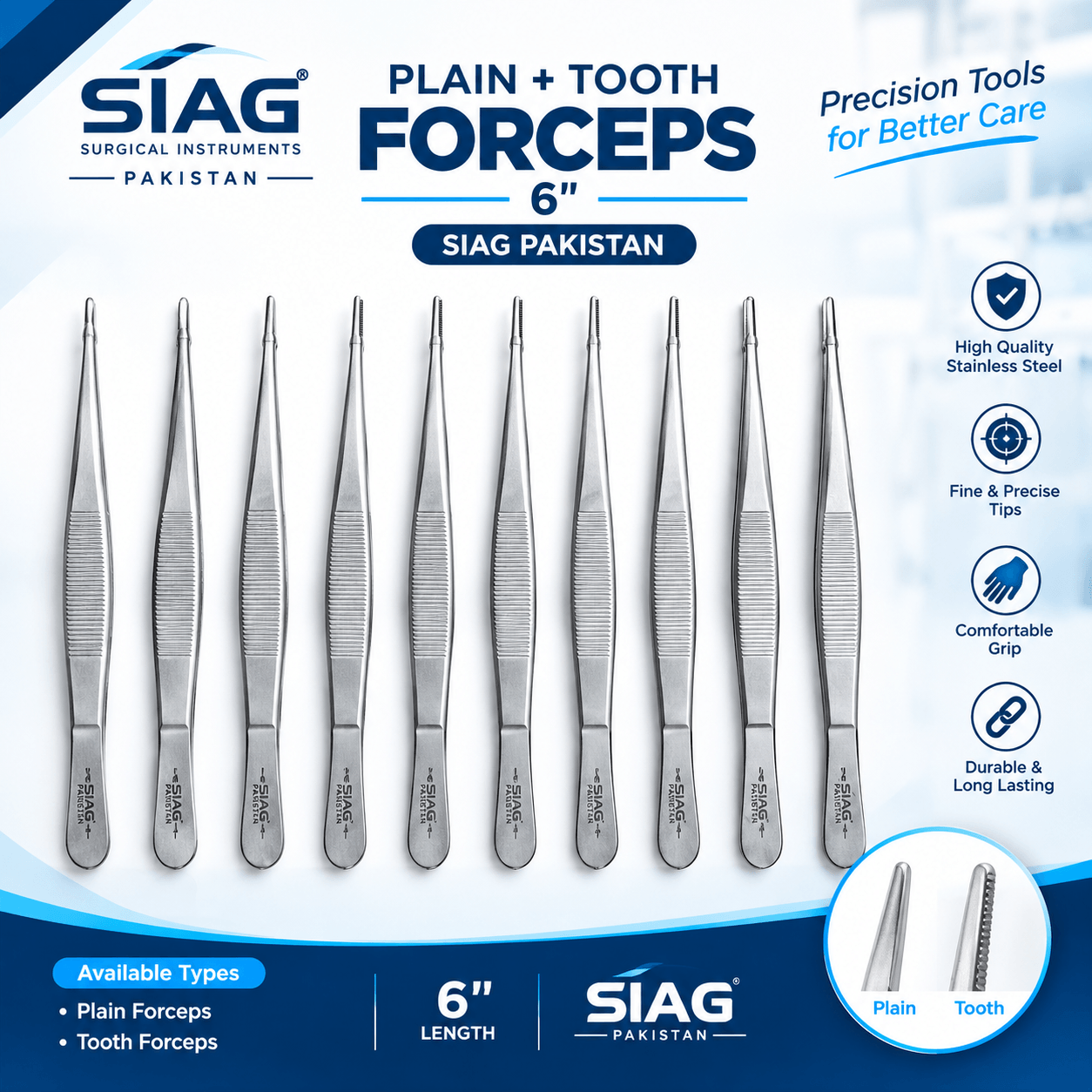 D-Forcep 6" Tooth+Plain. SIAG 