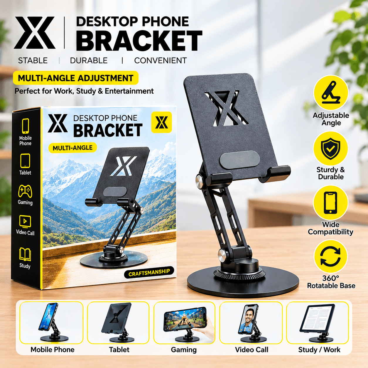 Adjustable Desktop Mobile Phone Bracket – 360° Rotating Phone Stand 2