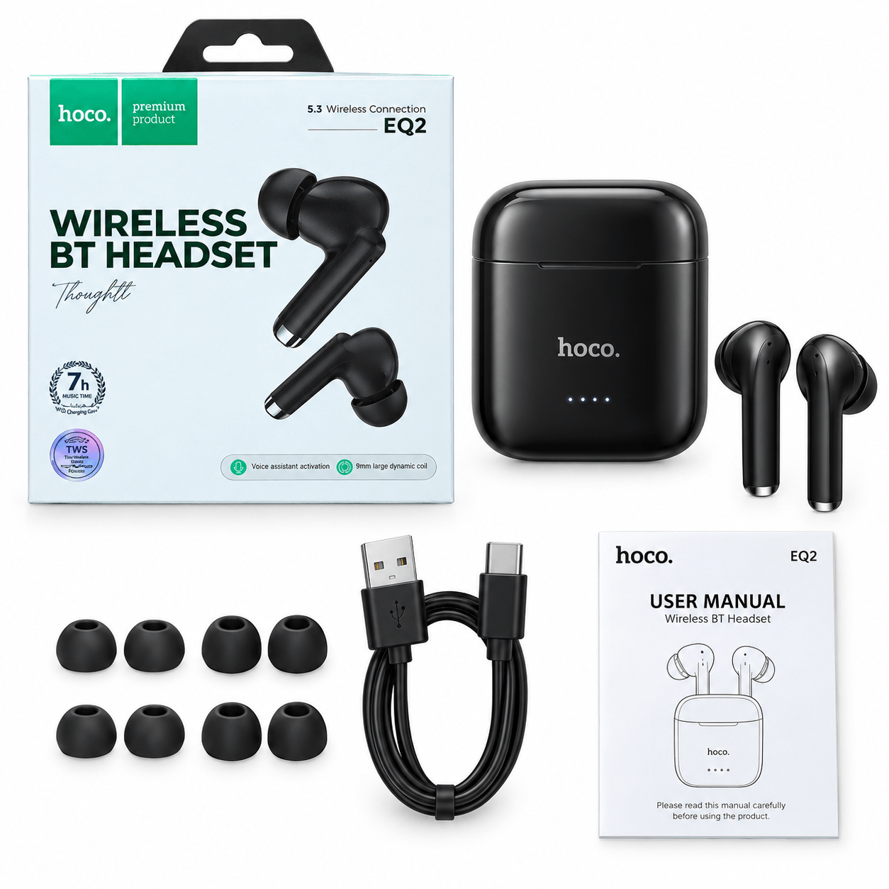 HOCO EQ2 Wireless BT Headset – Bluetooth 5.3 TWS Earbuds with Voice Assistant