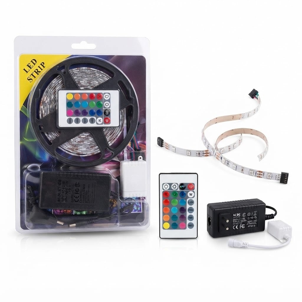 RGB LED Strip Light 5M with Remote Control & Power Adapter
