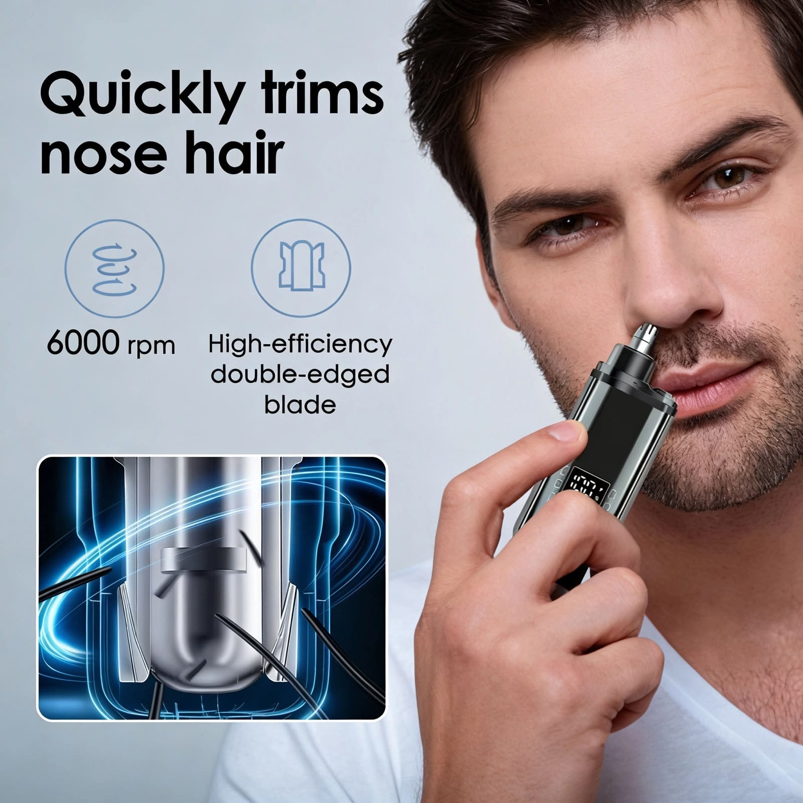 Nose timarRechargeable Electric Nose and Ear Hair Trimmer with LED Display – 6000 RPM High-Speed Painless Dual-Edge Blade Grooming Trimmer for Men